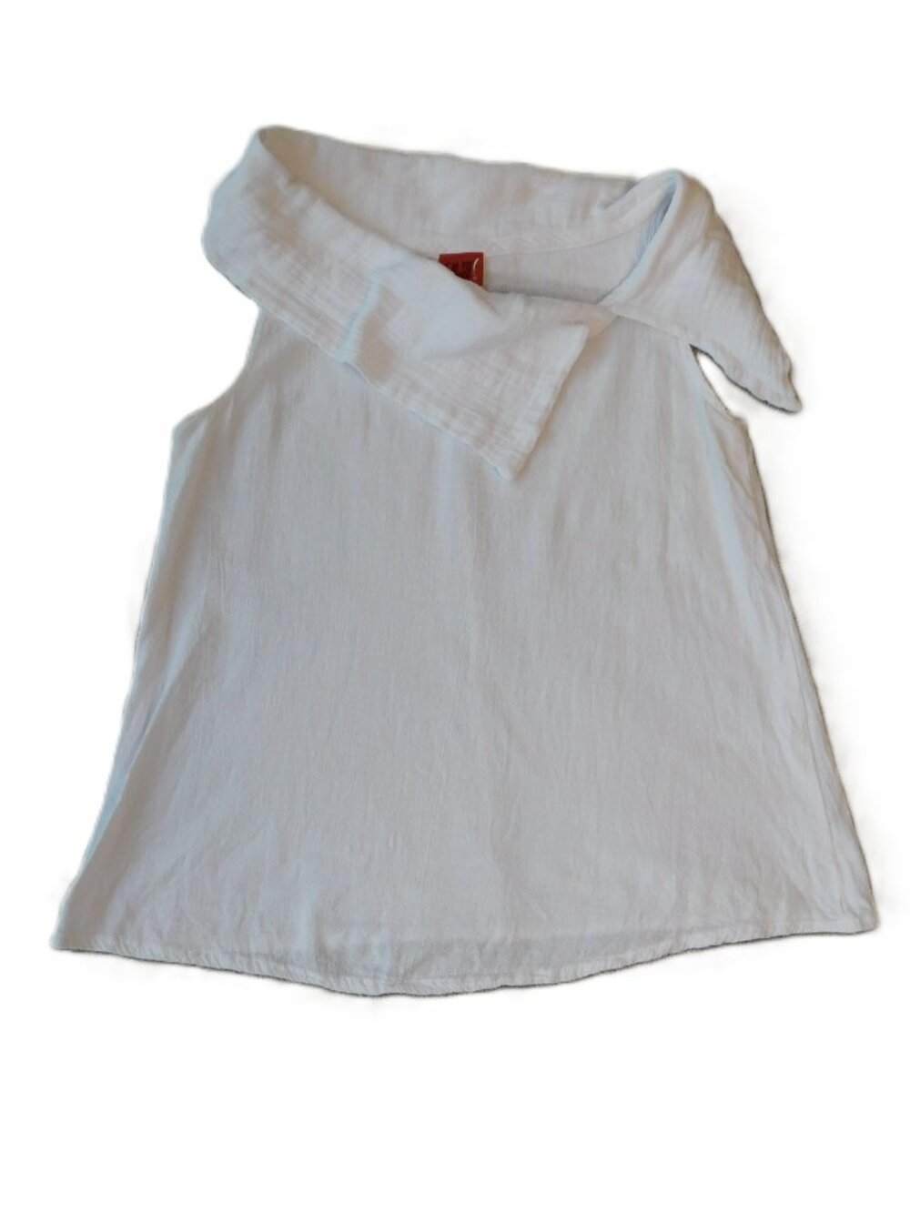 Oh My Gauze! White Gauze Sleeveless Top w/Oversized Asymmetrical Collar | 2/XL
